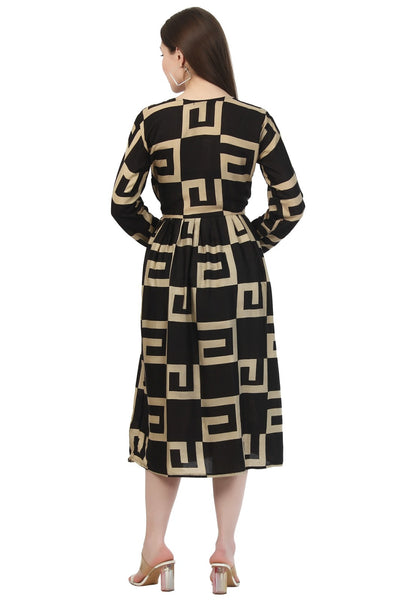 New Women Maze Print Rayon Long Sleeve Midi Dress (DRS-12283) 12pcs Pack Unit Price £7