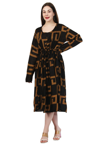 New Women Maze Print Rayon Long Sleeve Midi Dress (DRS-12283) 12pcs Pack Unit Price £7