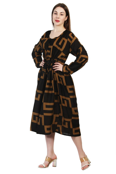 New Women Maze Print Rayon Long Sleeve Midi Dress (DRS-12283) 12pcs Pack Unit Price £7