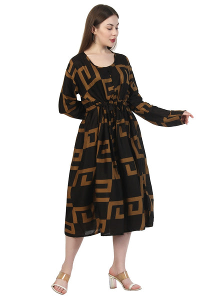 New Women Maze Print Rayon Long Sleeve Midi Dress (DRS-12283) 12pcs Pack Unit Price £7