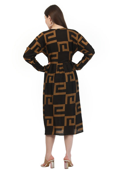 New Women Maze Print Rayon Long Sleeve Midi Dress (DRS-12283) 12pcs Pack Unit Price £7