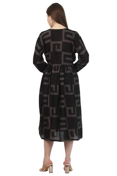 New Women Maze Print Rayon Long Sleeve Midi Dress (DRS-12283) 12pcs Pack Unit Price £7