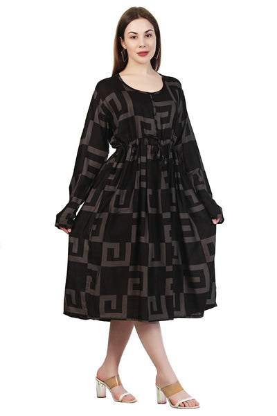 New Women Maze Print Rayon Long Sleeve Midi Dress (DRS-12283) 12pcs Pack Unit Price £7