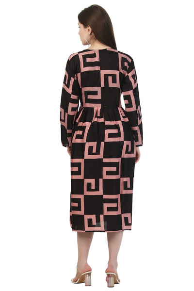 New Women Maze Print Rayon Long Sleeve Midi Dress (DRS-12283) 12pcs Pack Unit Price £7