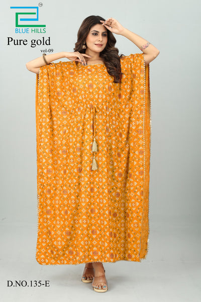 New Women Rayon Floral Kaftan (Pure Gold-9) 12Pcs Pack Unit Price £6