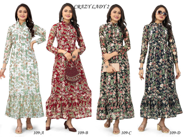 New Women Long Sleeve Georgette Dress (Crazy Lady-2) 12Pcs Pack Unit Price £7